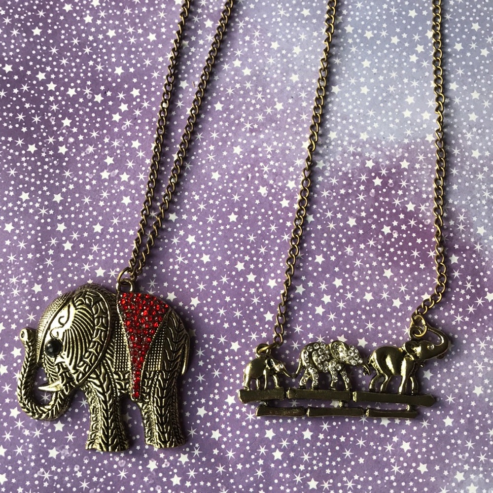 ELEPHANT NECKLACE LOT 🐘 BRASSY BOHO JEWELRY
